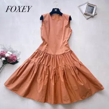 컨디션 최상 폭시 오드리 개더 원피스 드레스 핑크 베이지 40