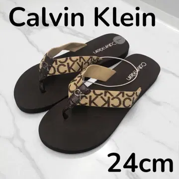Calvin Klein 샌들 24cm 브라운 로고 슬리퍼 브라운