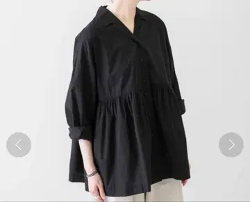 카구레 오픈 카라 개더 셔츠 상의