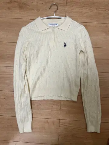 U.S. POLO ASSN. x WEGO 케이블 니트 폴로 아이보리