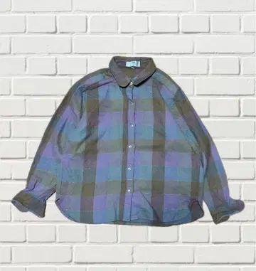 퍼플 그린 체크 무늬 긴팔 셔츠 [무료배송]