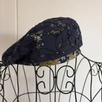 CA4LA 네이비 꽃무늬 레이스 베레모