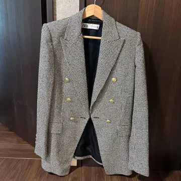 체크 무늬 더블 브레스트 자켓