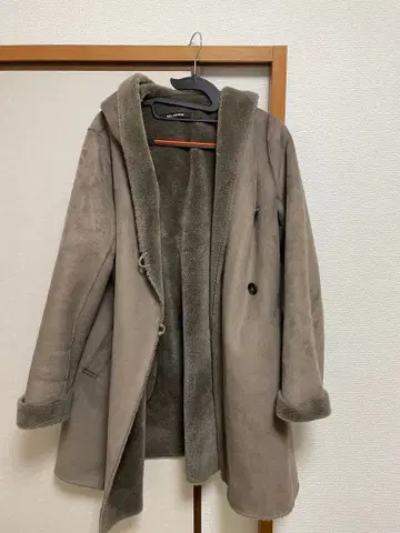 무스탕 코트 후드 부착 코트 아우터 롱 코트