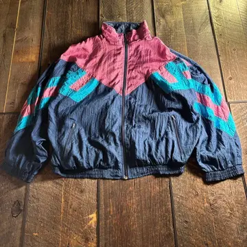 구제 나일론 자켓 와이드 소매 짧은 기장 네이비 멀티 컬러 XL