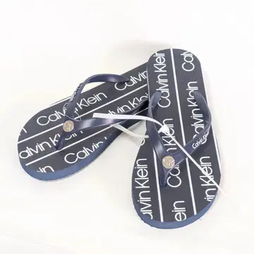 Calvin Klein 샌들 블루 비치 플랫 메탈 로고 24cm