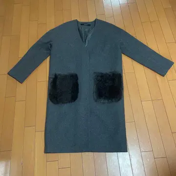 그레이 울 롱 코트 V넥