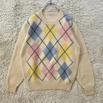 Mademoiselle NON NON 긴팔 니트 아가일 울 100%