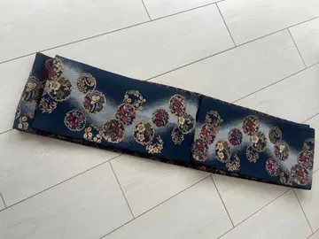 나고야 오비 네이비 꽃무늬 자수 와인 레드 리버서블