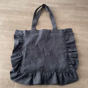 린넨 마 100% 프릴 토트백 차콜 08Mab