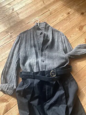 요건 레일 린넨 그레이 셋업 팬츠