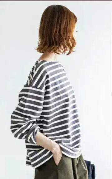 AURALEE IENA 긴팔 보더 바스크 셔츠 네이비/화이트