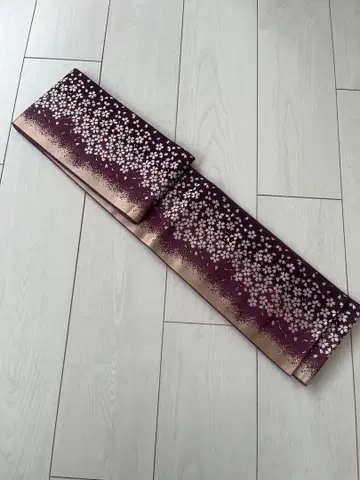 벚꽃 꽃무늬 반폭 오비 보라색