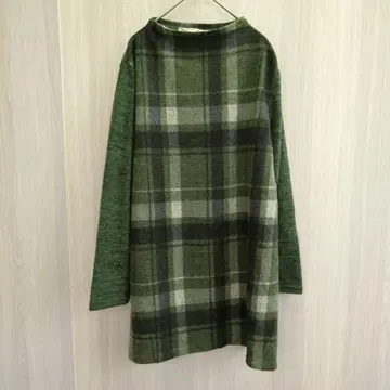 Re-cycle 무릎 기장 원피스 니트 원피스 체크 그린 XL