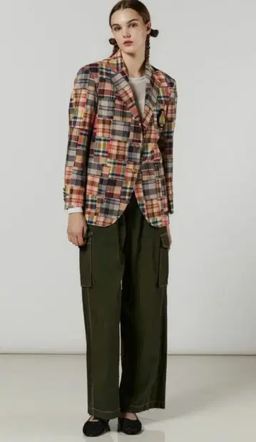 [ 새상품 ] 더블 스탠다드 클로징 패치워크 체크 자켓