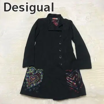 데시구알 하트 무늬 롱 코트 y2k 페어리코어 자수 블랙 L