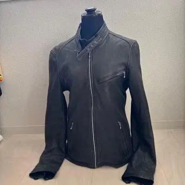 다크 그레이 가죽 싱글 라이더 자켓