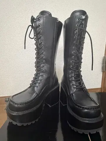 통굽 레이스업 롱 부츠