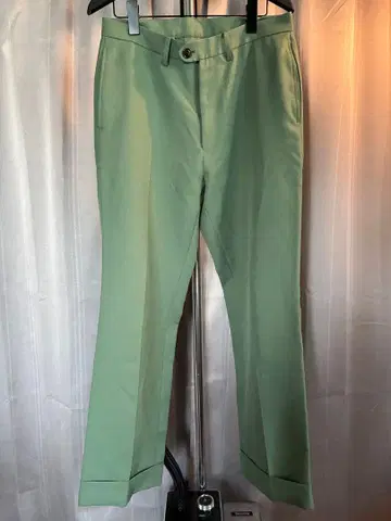 KAIKO / 스트레이트 슬랙스 팬츠 라이트 그린 롤업 밑단