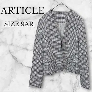 새상품급 아티클 트위드 노카라 자켓 세레모니 M