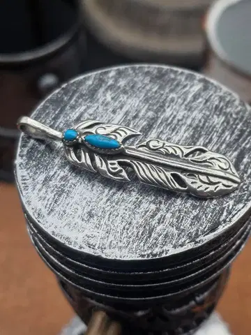 실버 925 깃털형 펜던트 탑 터콰이즈 장식