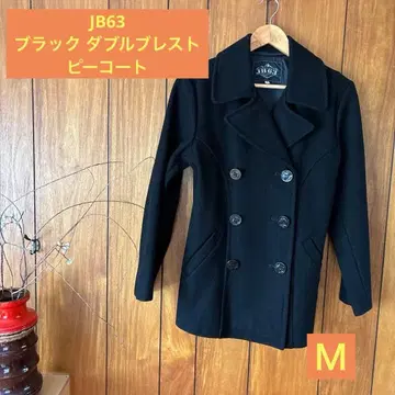 JB63 블랙 더블 브레스트 피 코트 M