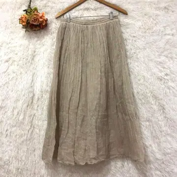 tumugu 츠무구 개더 플레어 롱 스커트 천연 소재 허리밴딩