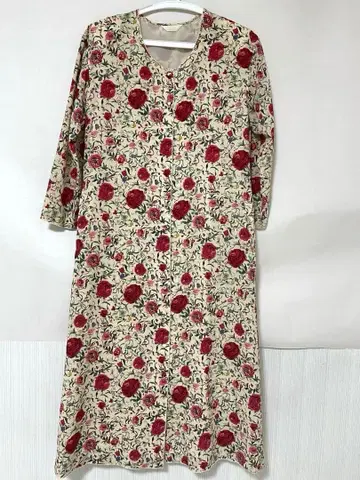 카네코 이사오 꽃무늬 7부 소매 롱 원피스