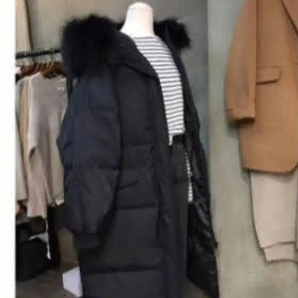 Black Hooded Down Long Padding with Racoon Fur