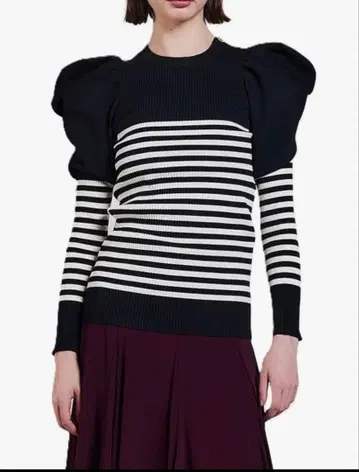 더블 스탠다드 sov 퍼프 슬리브 스트라이프 스웨터