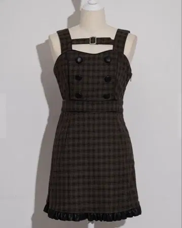 pium 가죽 프릴 벨트 JSK 브라운 체크