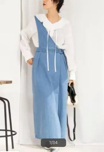 노리즈 원숄더 데님 오버롤 스커트