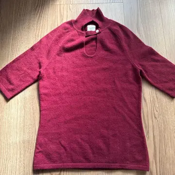 와인 레드 오부 소매 캐시미어 스웨터