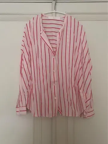 TEJA 오버사이즈 스트라이프 셔츠 핑크 스트라이프 노카라