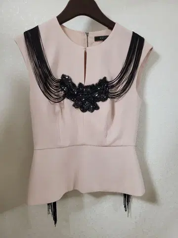 프린지 장식 슬리브리스 상의 핑크