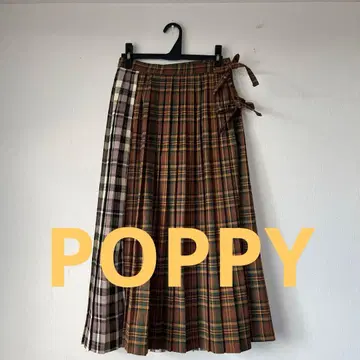 POPPY 아사기니뇨 브라운 계열 체크 플리츠 랩 스커트 M