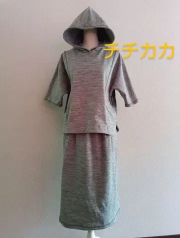 티티카카 후드 그린 컬러 체크 무늬 후드티 스커트