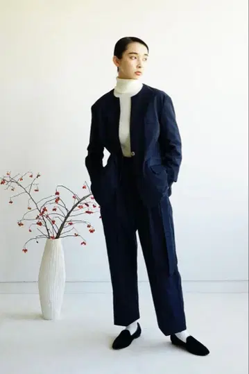 foufou 노카라 자켓 벨티드 스트레이트 팬츠