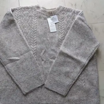 SELF SERVICE 케이블 니트 스웨터 긴팔 라이트 그레이