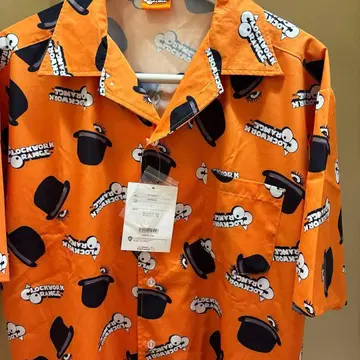 L 새상품 시계태엽 오렌지 오렌지 셔츠 하와이안 오픈 카라 셔츠