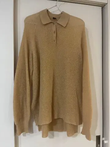 ATON 에이톤 베이지 니트 피케 셔츠 긴팔