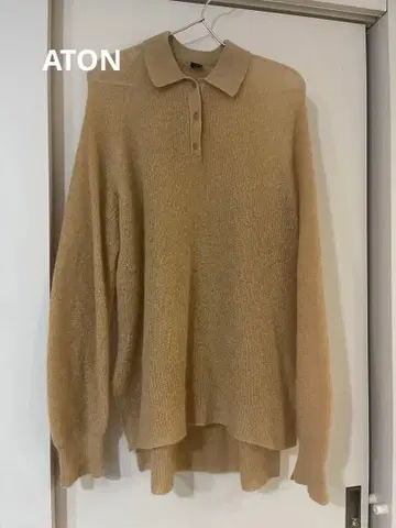 ATON 에이톤 베이지 니트 피케 셔츠 긴팔