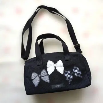 새상품 핑크하우스 깅엄 체크 리본 와펜 미니 보스턴 백