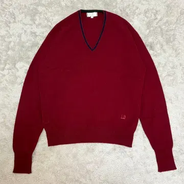 Dunhill 니트 V넥 로고 와인 레드 남성용 스웨터 BX56