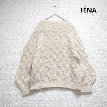 이에나 다이아 무늬 보틀넥 풀오버 니트 스웨터 통통한 소매 아이보리 F