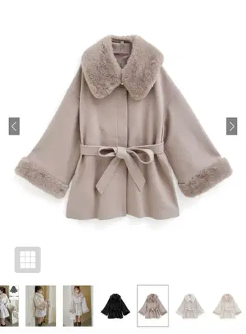 GRL 퍼 포함 베이지 코트 허리 리본