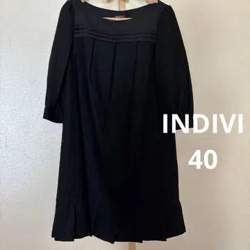 INDIVI 블랙 긴팔 원피스 플레어 스커트