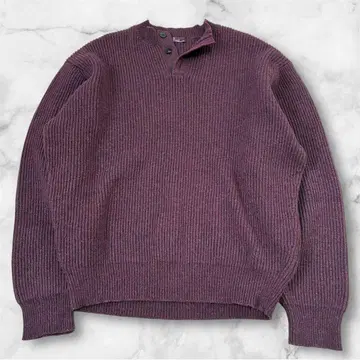 새상품급 파파스 울 헨리넥 L 니트 스웨터 보르도 트위드
