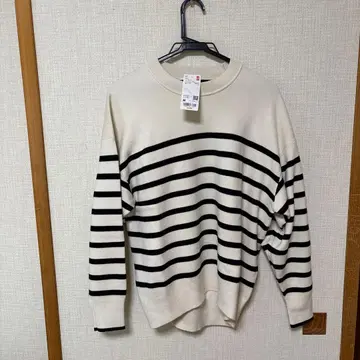 유니클로 스무스 코튼 릴랙스 보더 스웨터 M