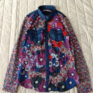 데시구알 긴팔 플라워 프린트 데님 셔츠 L